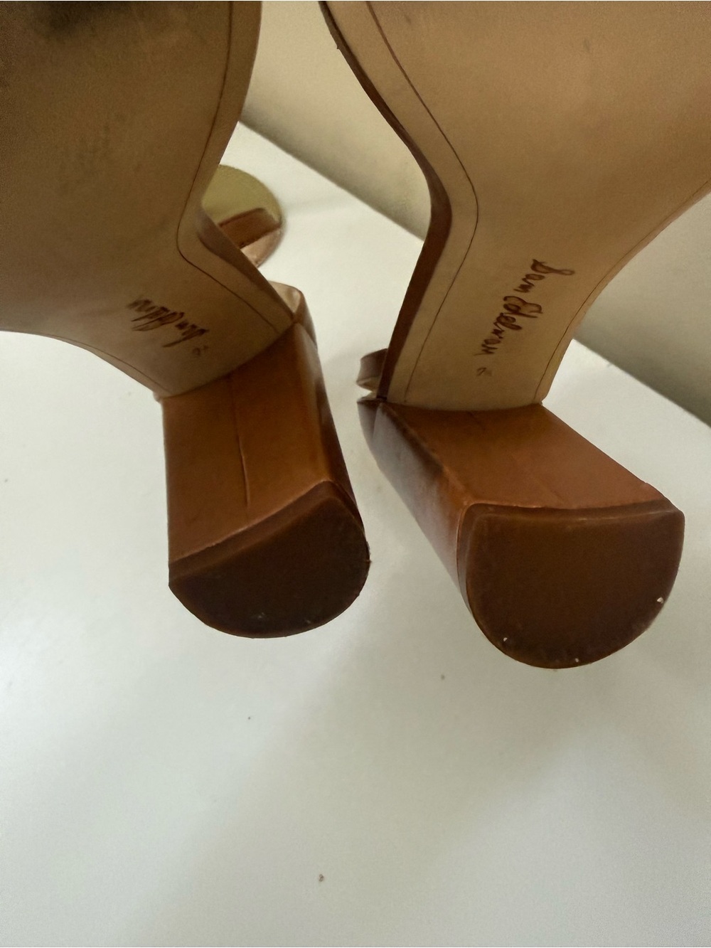 Sam Edelman Yaro Block Heel Size 7.5 Brown Camel Gold Chunky Ankle Strap Leather - Picture 8 of 9